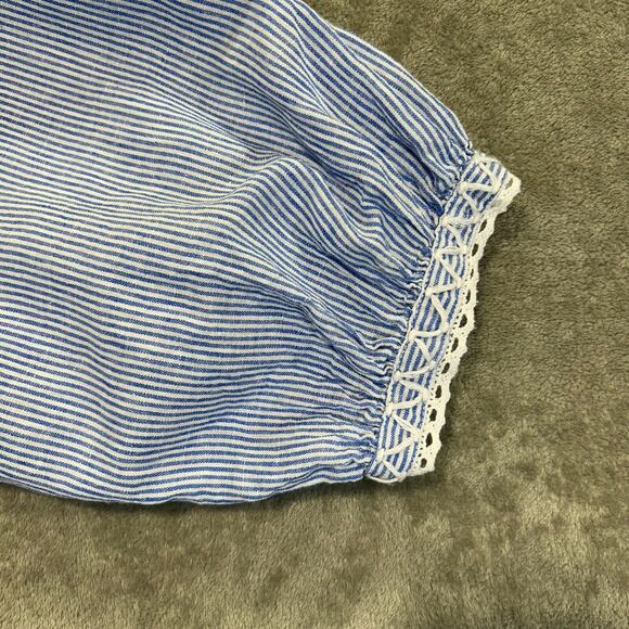 Melissa Nepton Olivia Blue & White Striped Peasant Top XL Crochet Boho Linen - Picture 7 of 10